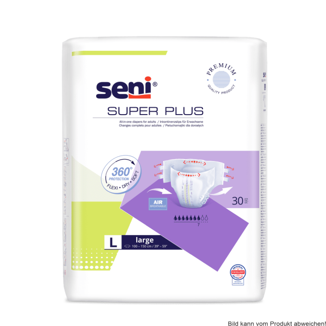 Inkontinenzhosen Seni Super Plus Large, Hüfte 100 bis 150 cm(1 Karton: 3 x 30 Stück)