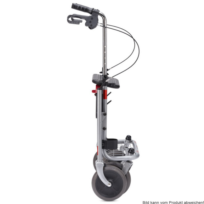 Rollator SENIO mit Tablett, Korb, Sitz und Stockhalter, PU, silber