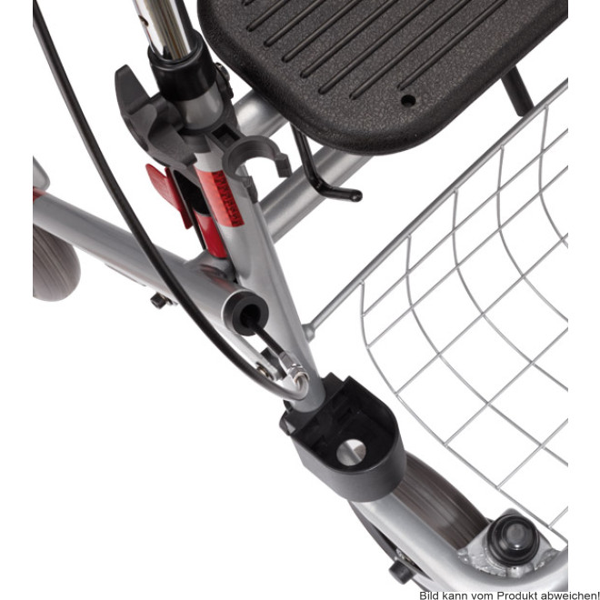 Rollator SENIO mit Tablett, Korb, Sitz und Stockhalter, PU, silber