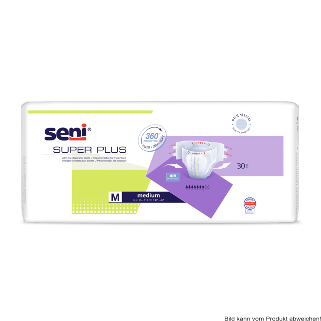 Inkontinenzhosen Seni Super Plus Medium, Hüfte 75 bis 110 cm(1 Karton: 3 x 30 Stück)