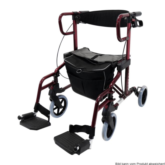 Rollator und Transportrollstuhl Diamond Deluxe mit Fußstützen rot