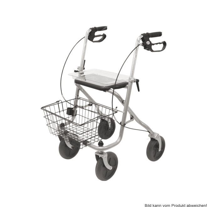 Rollator MIGO 2G 190/50 mit Stockhhalter, Tablett, Korb, PU, silber