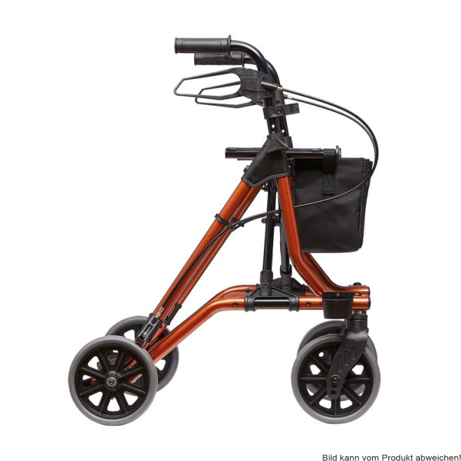 Rollator TAiMA M mit Stockhalter u.Netz,PU, braun-metallic Ausf.: Einhandbremse rechts