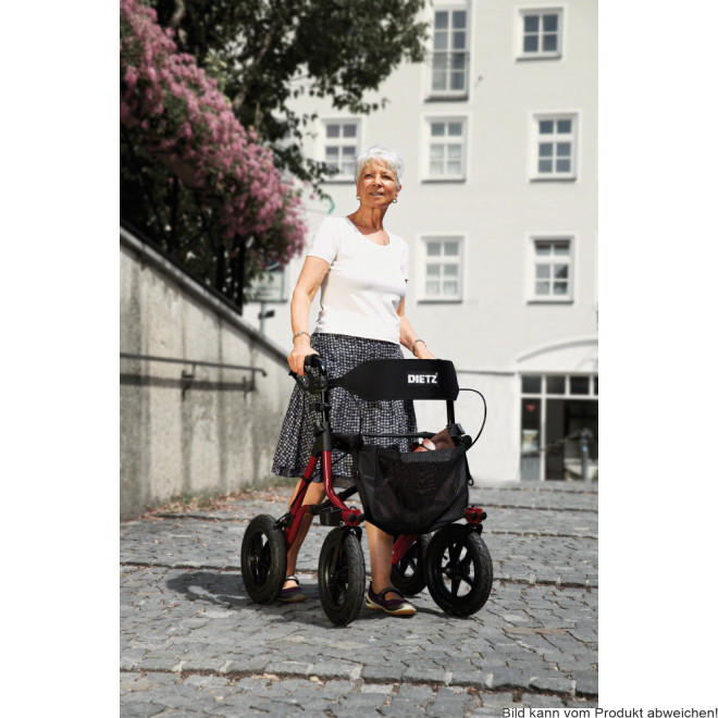 Rollator TAiMA XC, luftbereift, Netz und Stockhalter, rot-metallic