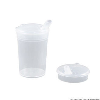 Trinkbecher aus Kunststoff 250 ml mit 2 Trinkdeckeln, 4 mm & 12 mm Auslauf,