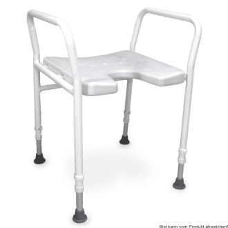 Duschhocker DS 130 ohne Lehne mit Armlehnen und Ausschnitt, weiß