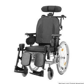 Multifunktionsrollstuhl PROTEGO mit Trommelbremse Kopfstütze,Knie-Polster,PU,Dartex,silber SB 39 cm
