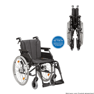 Standardrollstuhl Tomtar MR-S mit Trommelbremse, Kombiarmlehne, PU mangan grey metallic SB 39 cm