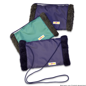 Handmuff mit Kordel Wollpelz/Nylon marine